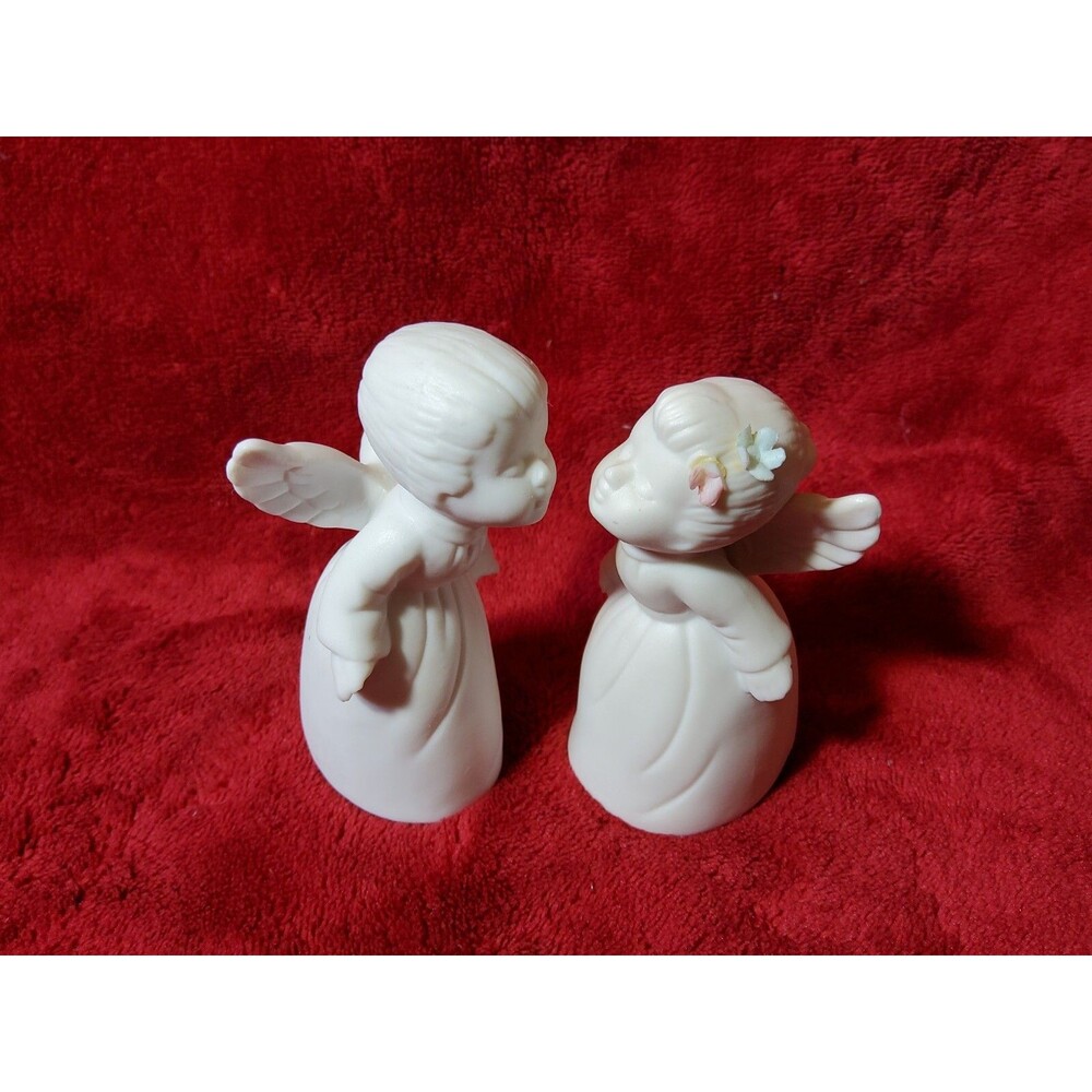 Vintage LBK Kissing Angels Figurines Matte White Porcelain